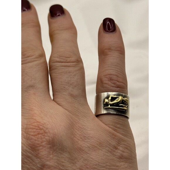 Ilias Lalaounis Sterling & 21k Yellow Gold Emblem Band Pinky Ring Size 4.5-5 - Picture 2 of 8